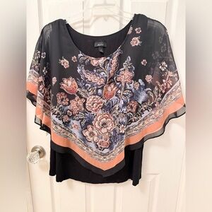 ALYX Women's Plus Black Floral Top Poncho Sz 1X. Boho SUPER SOFT AE